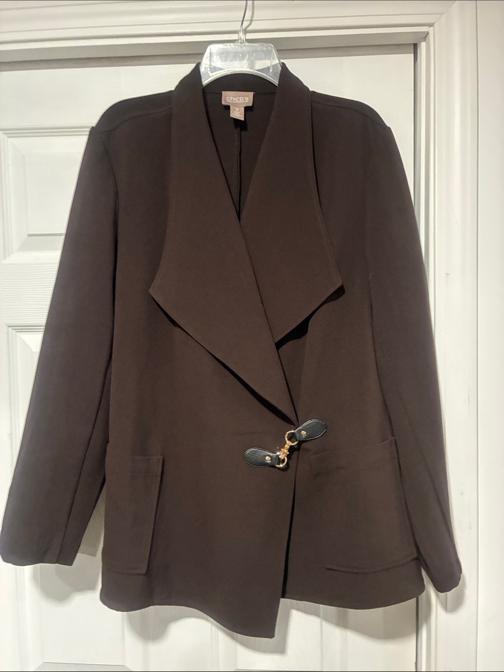 Chico’s chocolate knit toggle front blazer 3 L